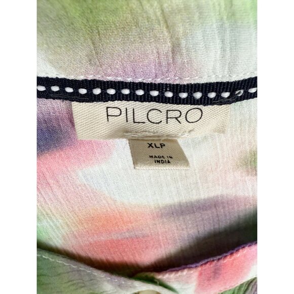 Pilcro XL-Petite Womens Watercolor Button-Down Blouse Tie Dye Oversize - Picture 6 of 10